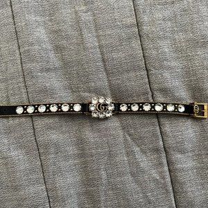 GUCCI Crystal Double G leather